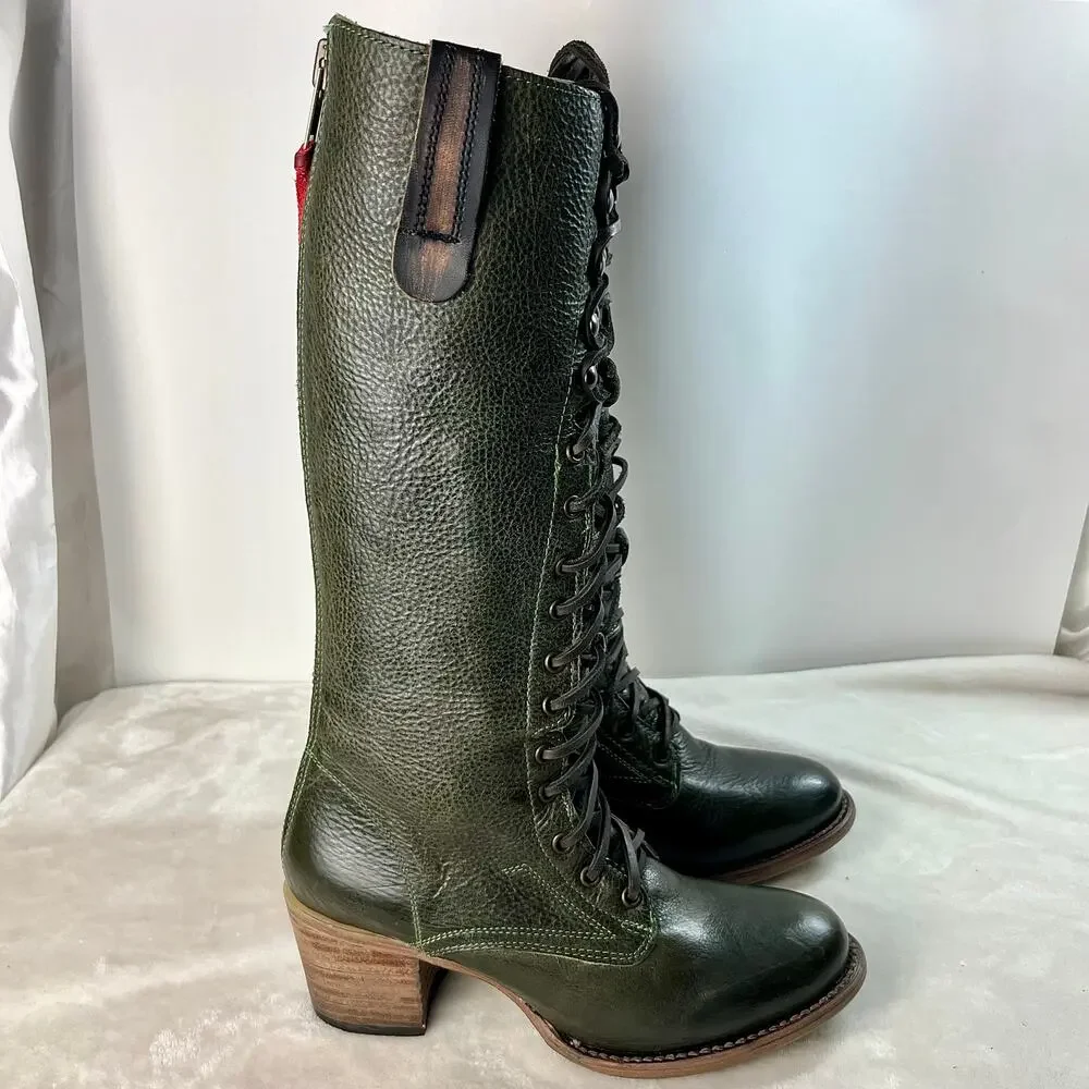 Freebird by Steven Grany Lace Up Boots in Olive - Picture 4 of 17